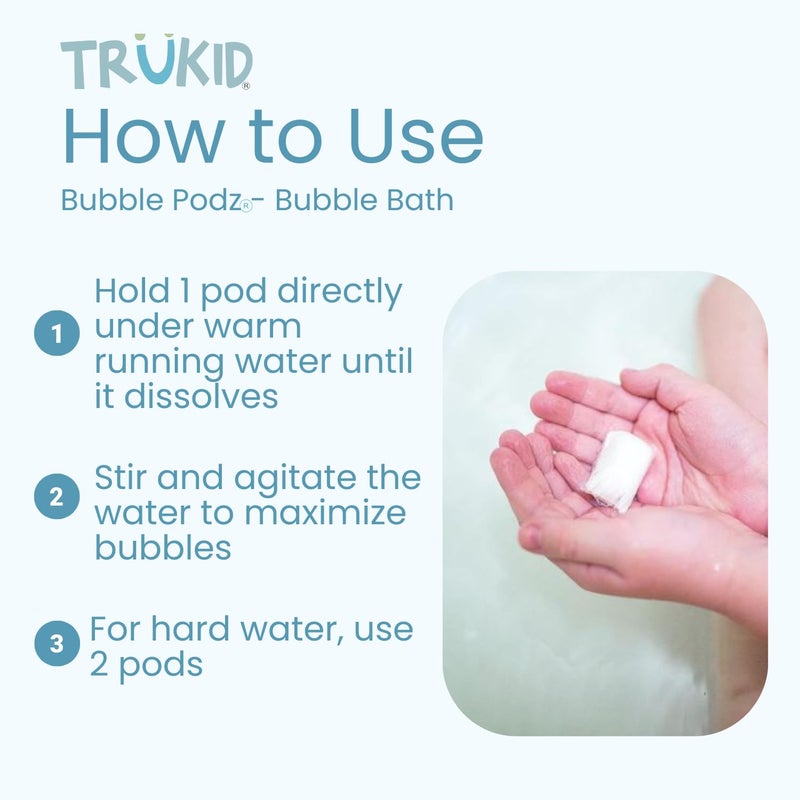 TruKid Bubble Podz Bubble Bath for Kids, Toddlers, & Babies, Tear Free Gentle & Refreshing Bath Bomb for Sensitive Skin with Natural Moisturizers, Non-Toxic, pH Balanced, Yumberry Scent (60 Podz) - Image 4